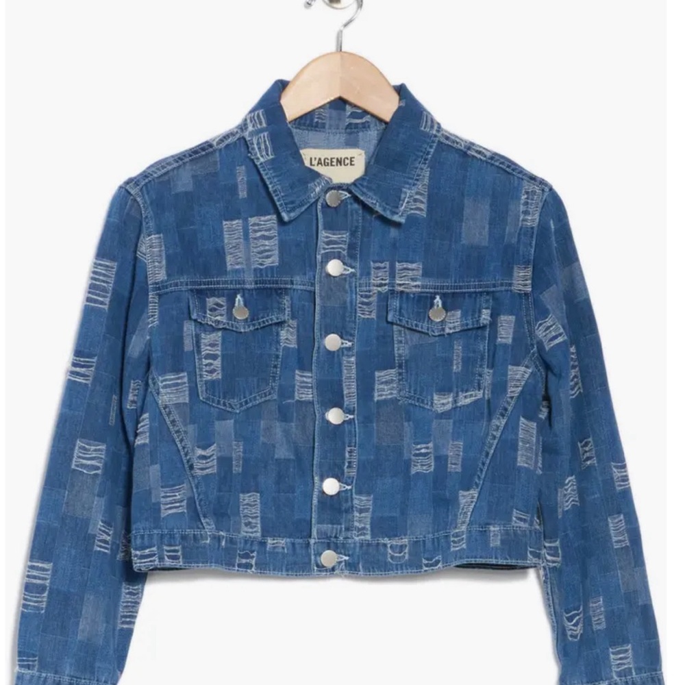 L'AGENCE Distressed Cropped Denim Jacket - Picture 1 of 4